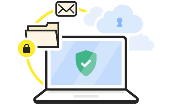 Ilustracja przedstawiająca laptop z ikoną folderu i poczty elektronicznej