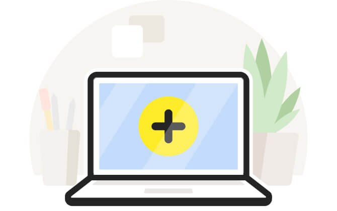 Ilustracja przedstawiająca laptop ze znakiem plus