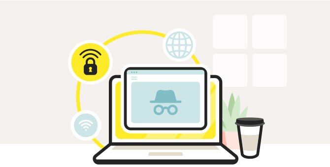 Rysunek przedstawiający ikony komputerowe i kubek kawy