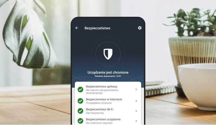 Telefon komórkowy z widoczną aplikacją Norton Mobile Security
